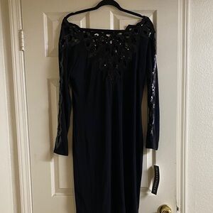 Chic Black Long Sleeve Dress with Lace Detail